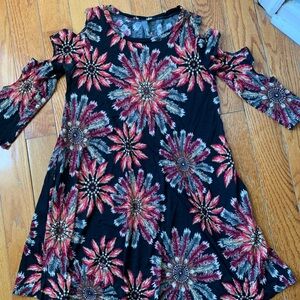 Yahada Black and Red Floral Mini Dress with Cut Out Sleeves